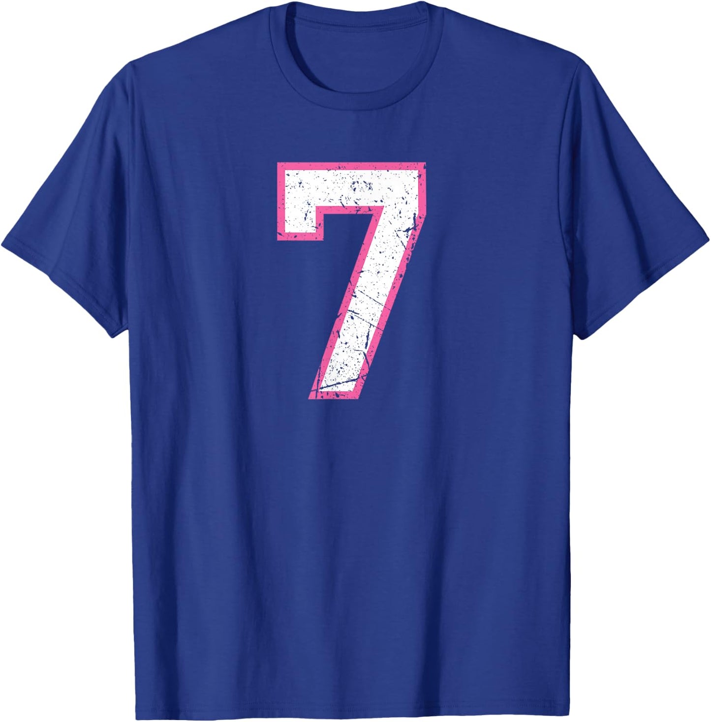 Vintage Number #7 Pink White Sports Team T-Shirt - T-Shirt | Royal