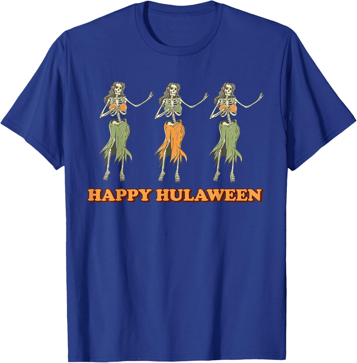 Happy Hulaween Hawaii Themed Halloween Skeleton Vintage T-Shirt - T-Shirt | Royal