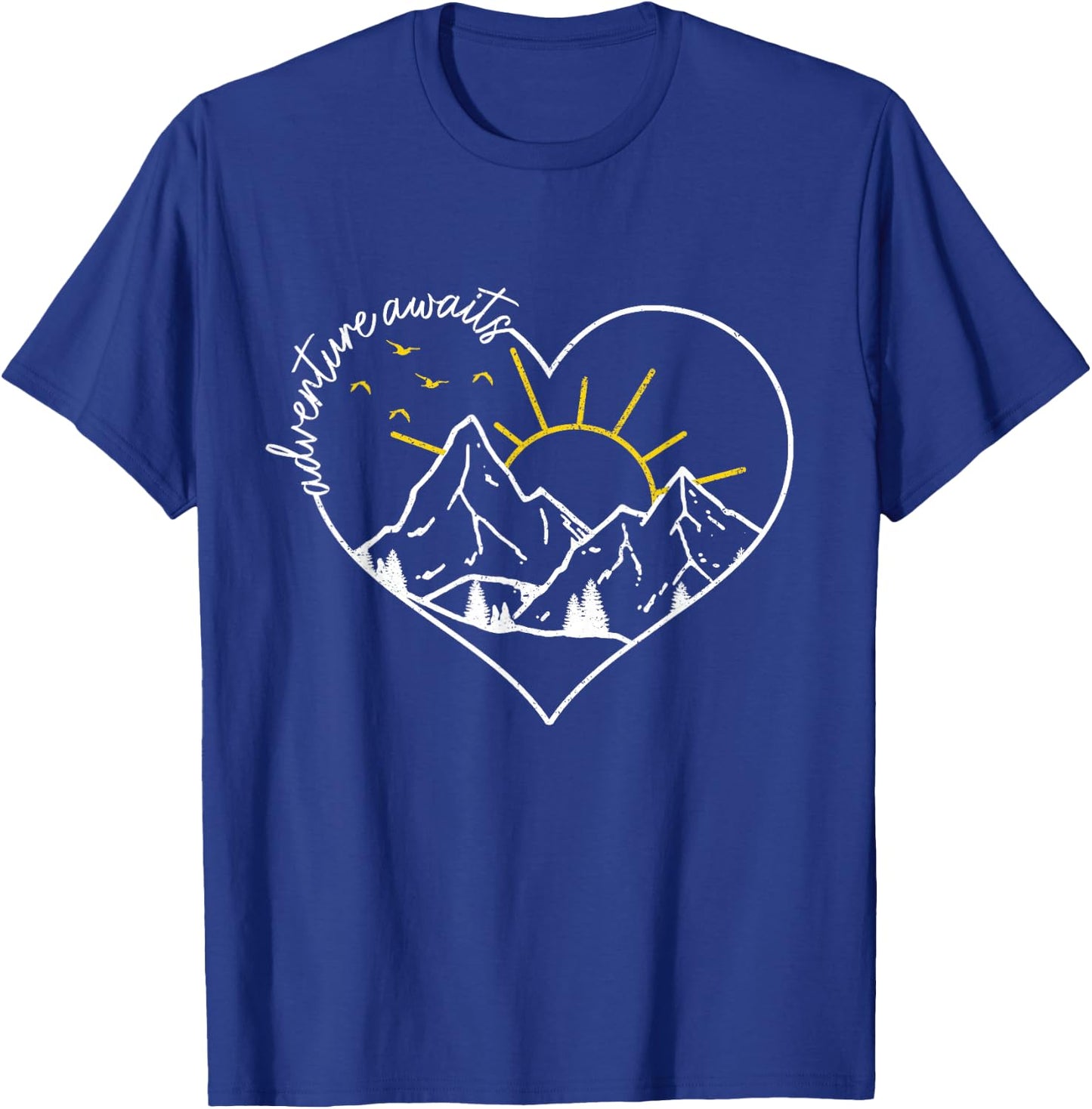 Adventure Awaits Hiking Camping Outdoor Heart Mountain Hiker T-Shirt - T-Shirt | Royal