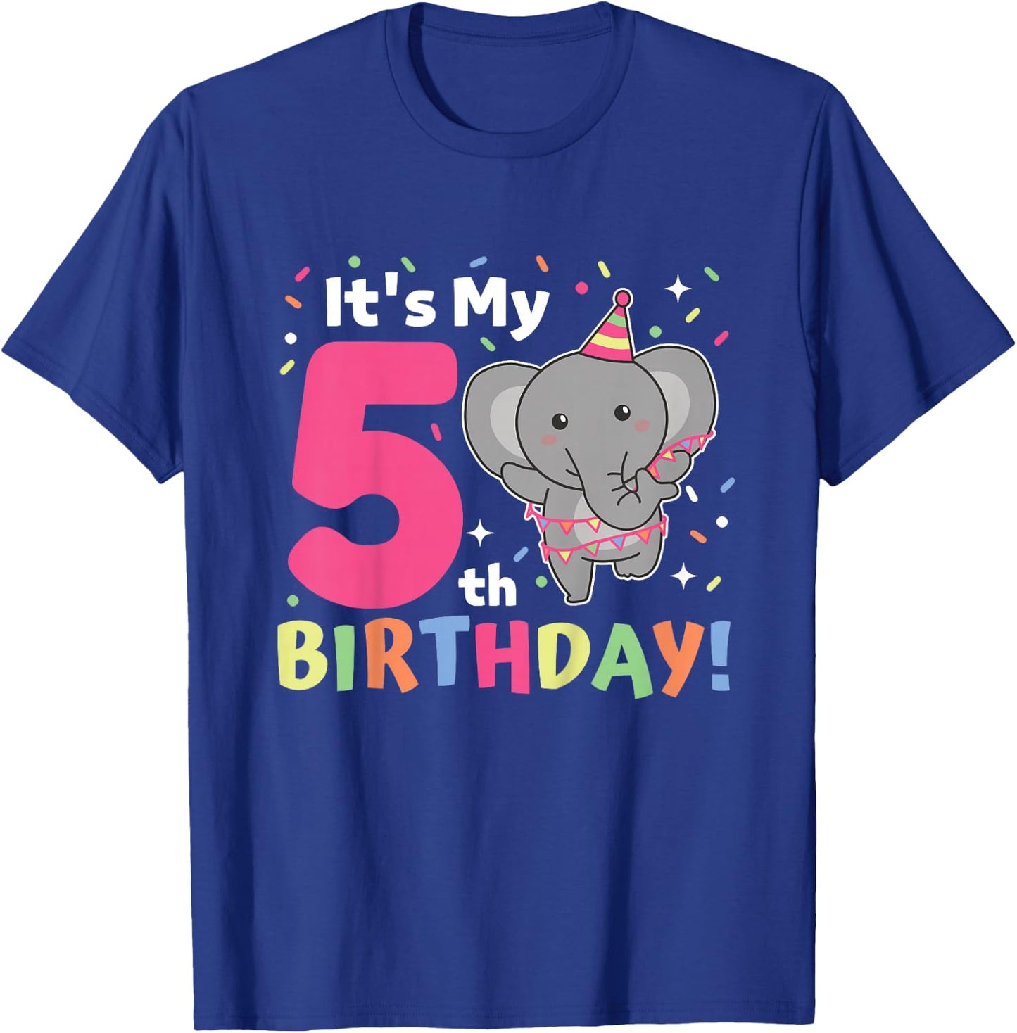 Kids Elephant 5th Birthday For Kids Five Years Old T-Shirt - T-Shirt | Royal