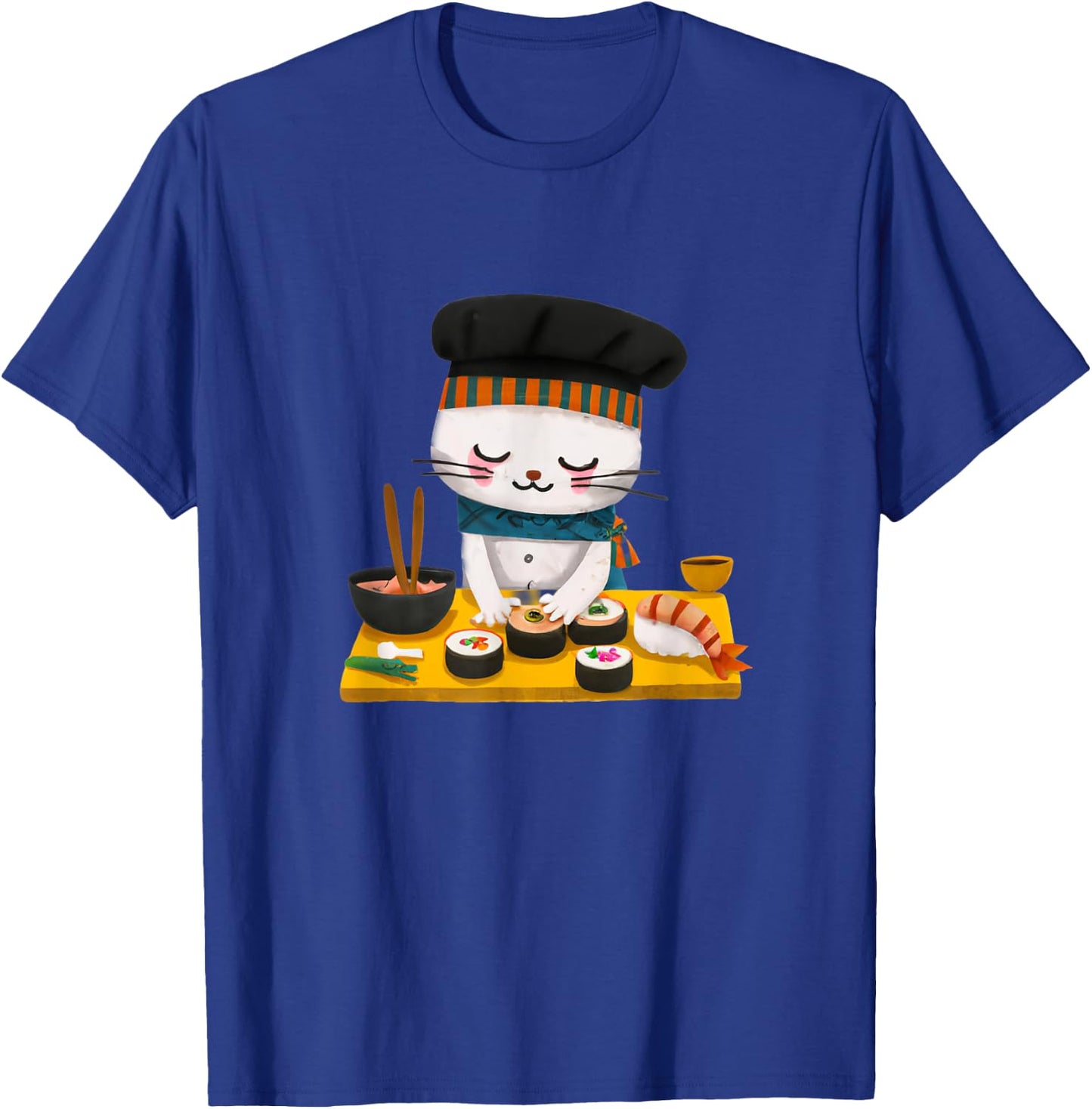 Sushi Cat Chef Kawaii Japanese Neko Men Women Girls Kids T-Shirt - T-Shirt | Royal