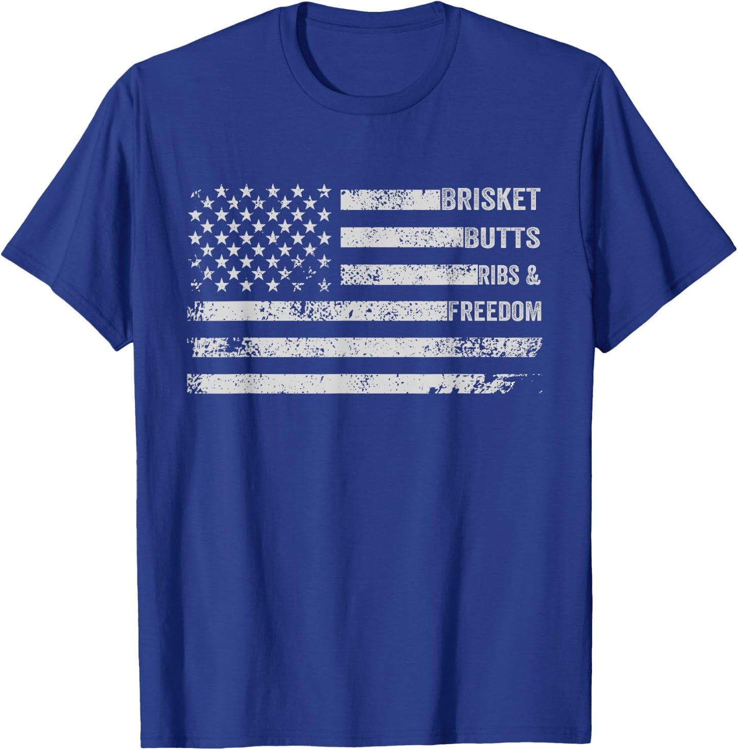 Brisket Butts Ribs and Freedom BBQ American Flag T-Shirt - T-Shirt | Royal