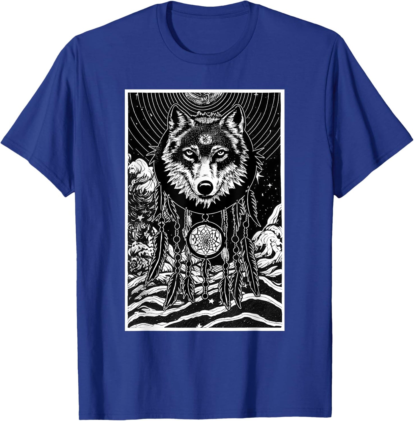 Dreamcatcher Wolf Full Moon Wiccan Native American T-Shirt - T-Shirt | Royal