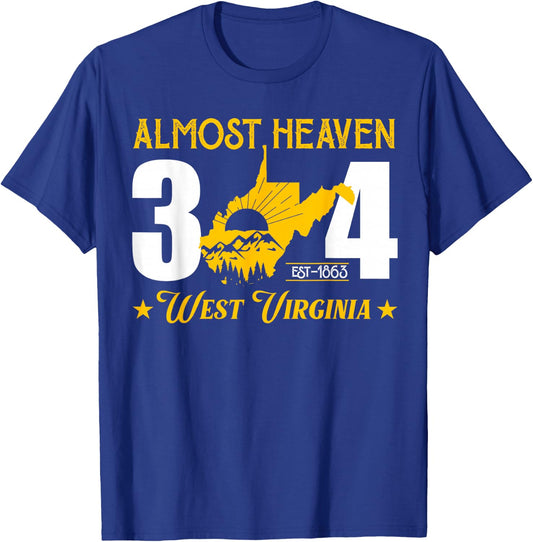 Almost Heaven 304 West Virginia Map T-Shirt - T-Shirt | Royal