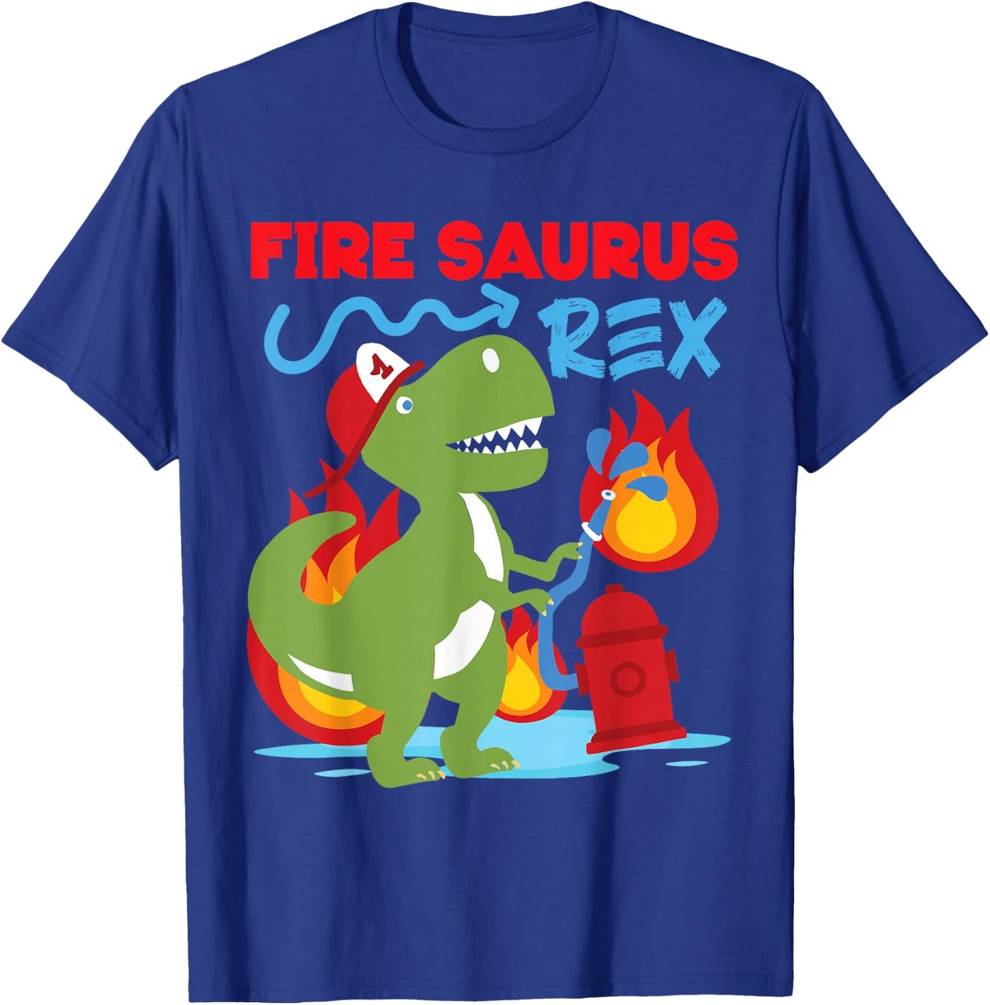 Fire Saurus Rex Firefighter Dinosaur T-Shirt - T-Shirt | Royal
