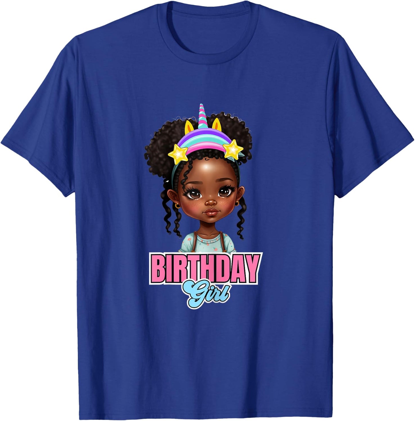 Kids Black Girl Birthday Melanin Kids Afro Puff Unicorn Girl T-Shirt - T-Shirt | Royal