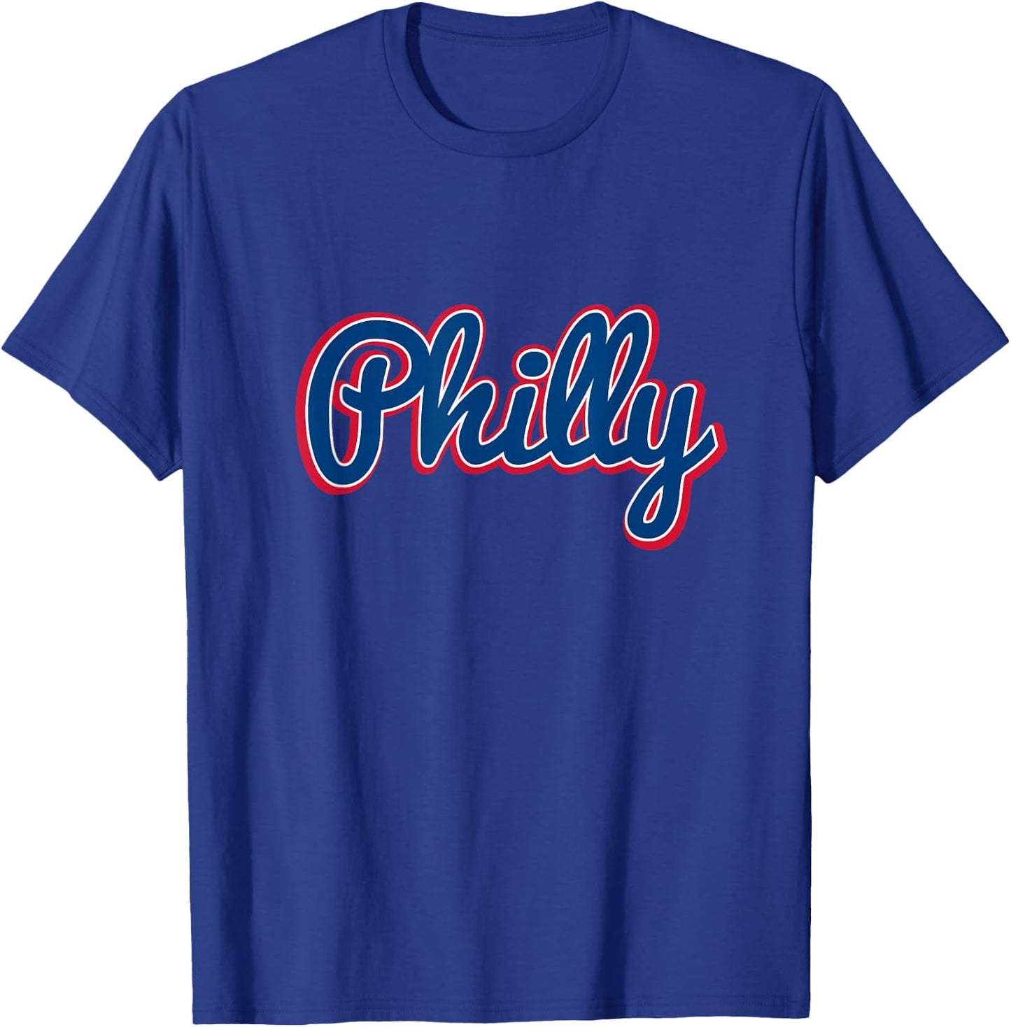 Script Philly Logo Philadelphia PA Blue Red & White Logo T-Shirt - T-Shirt | Royal