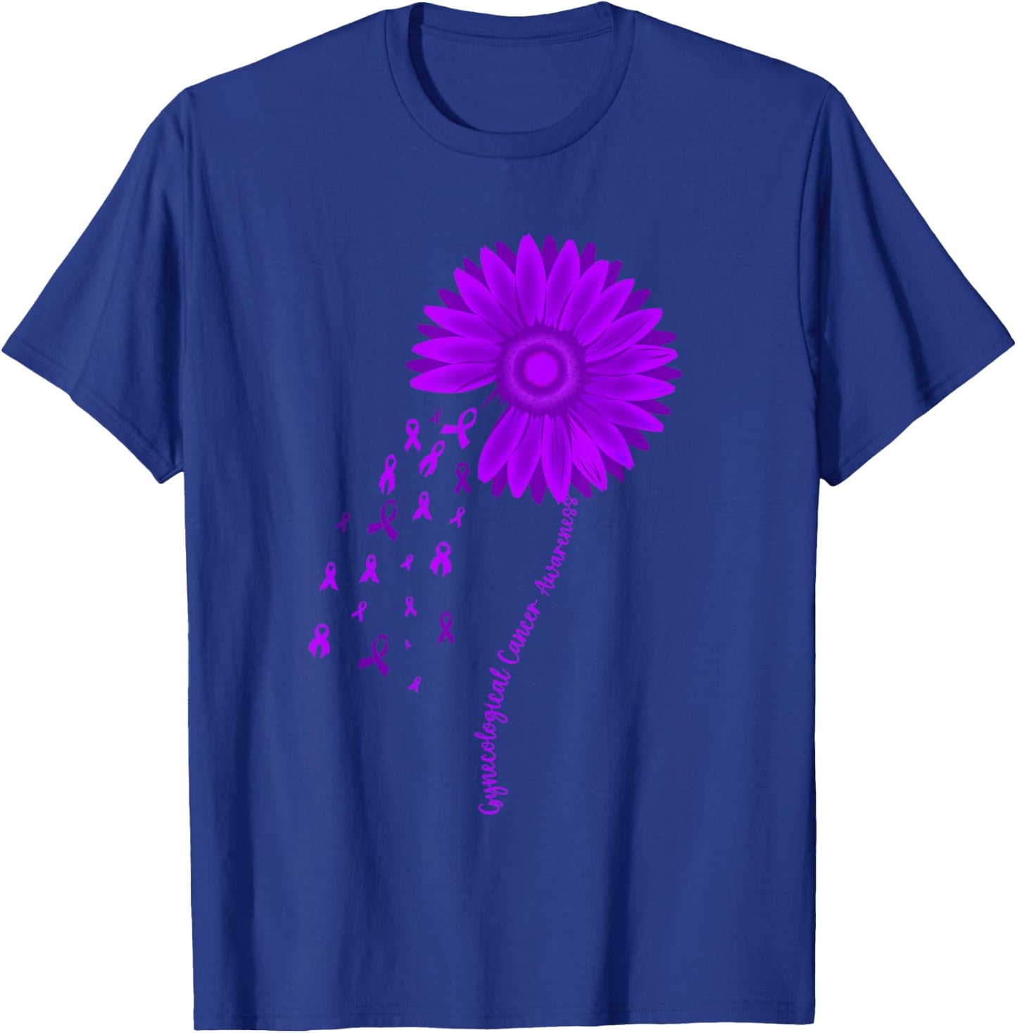 Gynecological Cancer Awareness Month Purple Ribbon Sunflower T-Shirt - T-Shirt | Royal