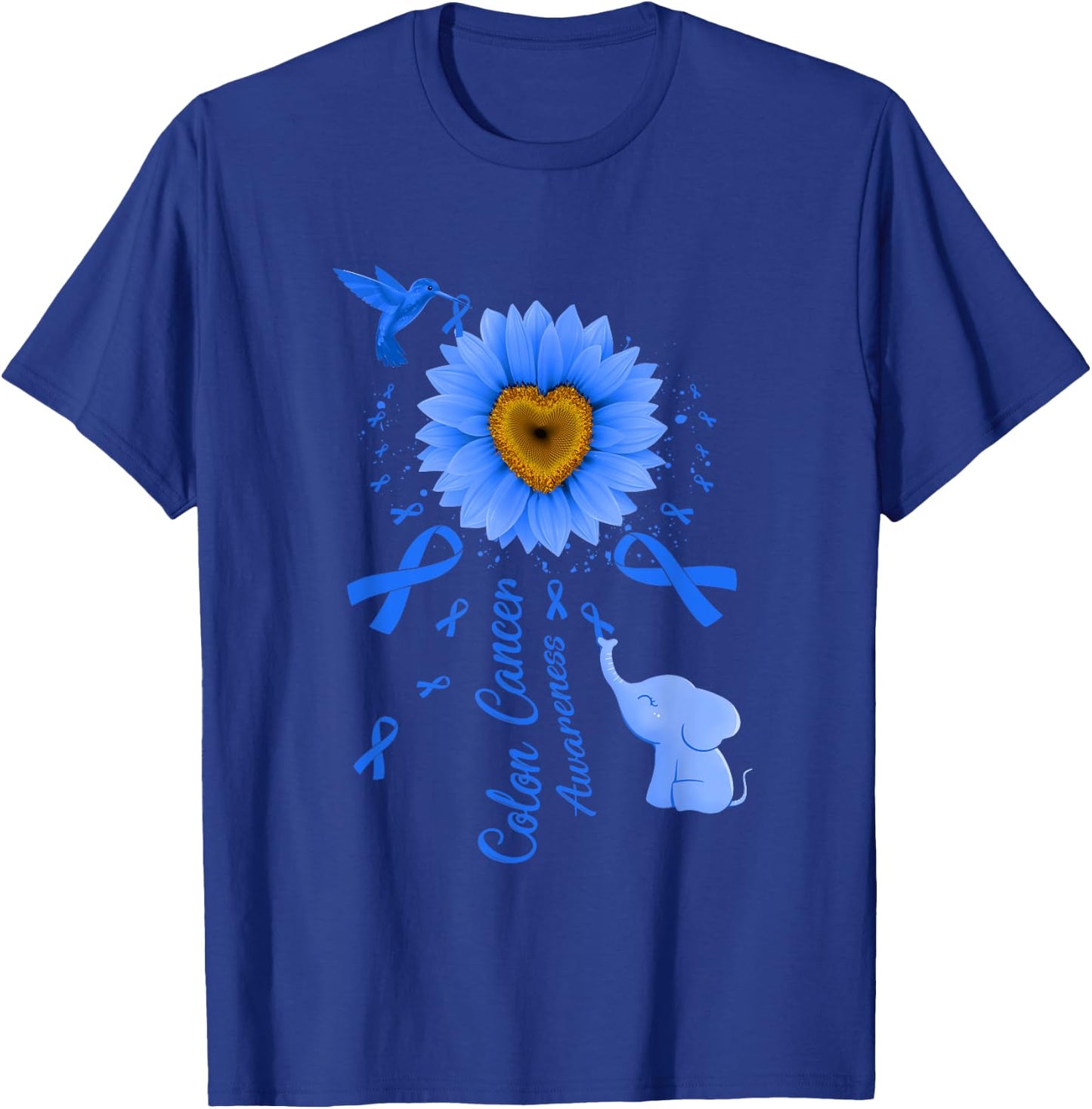 Sunflower Hummingbird Elephant Colon Cancer Awareness T-Shirt - T-Shirt | Royal