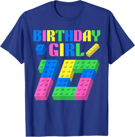10th Birthday Girl Block Building 10 Year Old Master Builder T-Shirt - T-Shirt | Royal