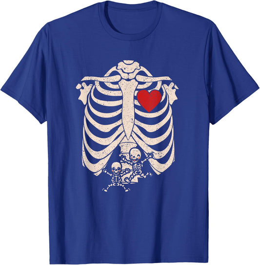Skeleton Pregnancy Announcement Twins XRay New Mom Halloween T-Shirt - T-Shirt | Royal