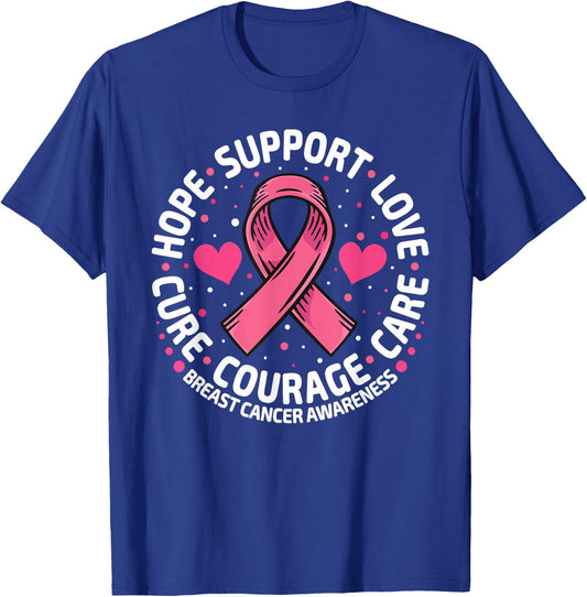 Breast Cancer Support Pink Ribbon Breast Cancer Awareness T-Shirt - T-Shirt | Royal