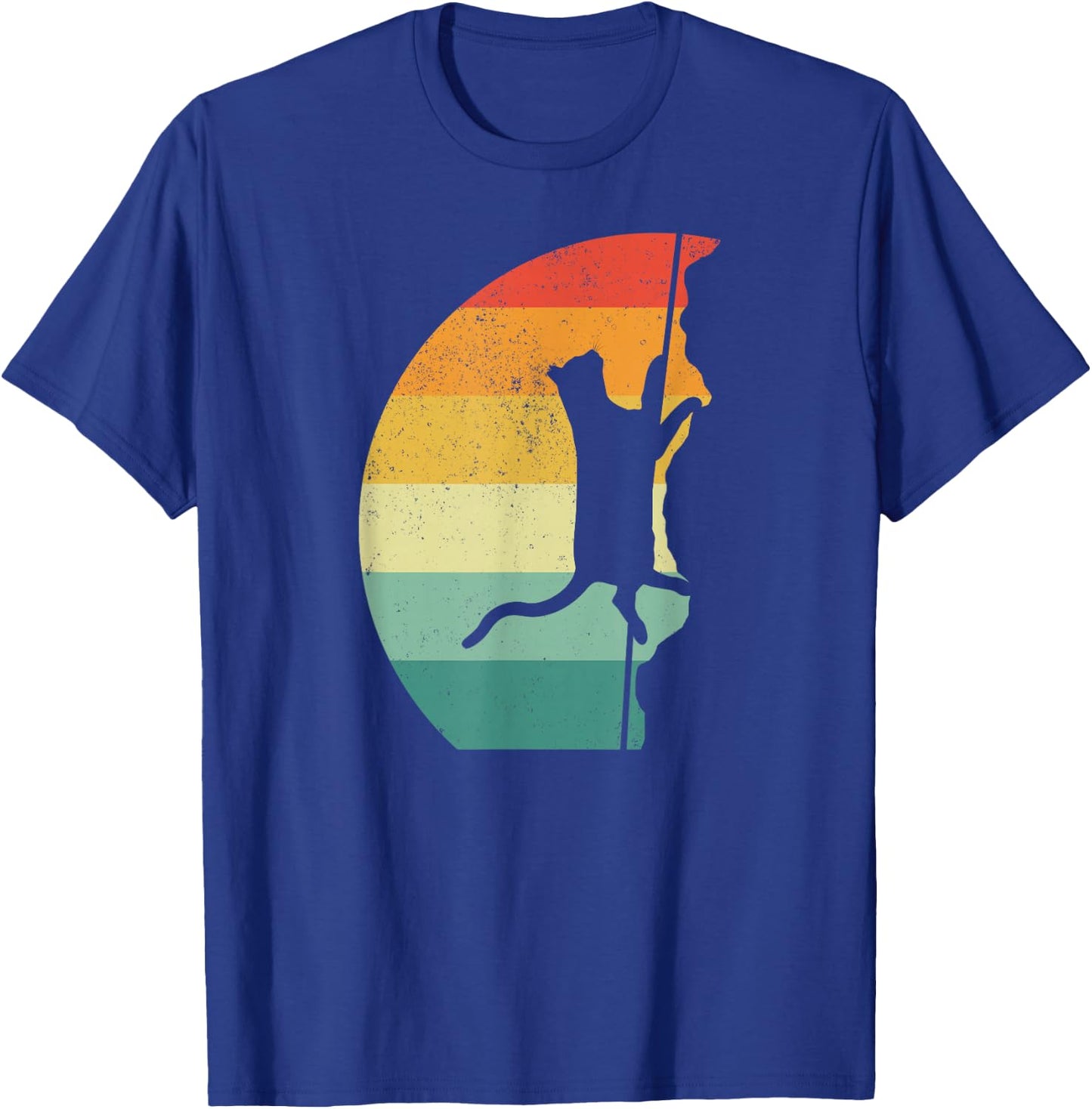 Rock Climbing Climber Cat Retro Vintage T-Shirt - T-Shirt | Royal