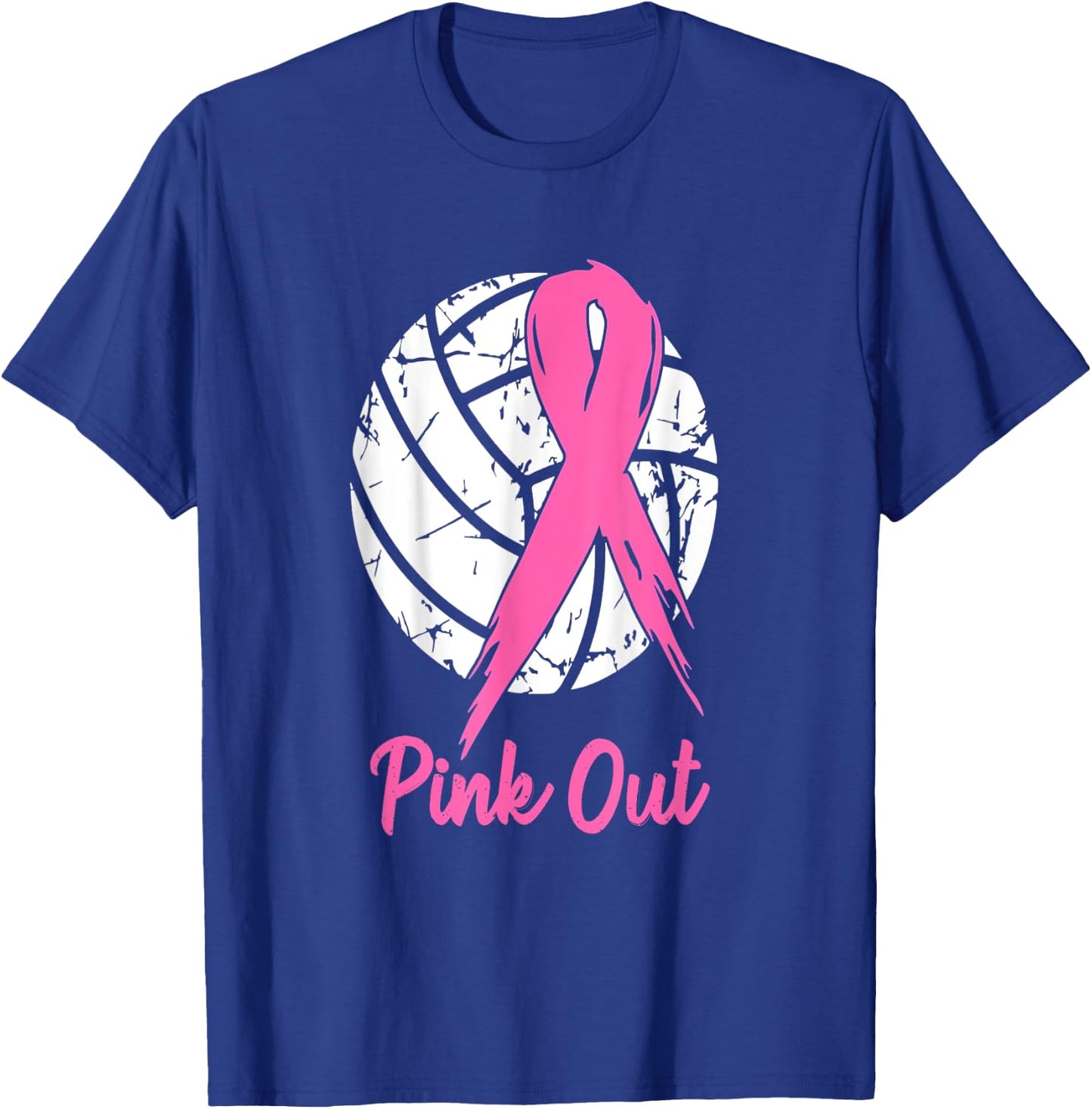 Breast Cancer Pink Out Ribbon Volleyball Awareness Costume T-Shirt - T-Shirt | Royal