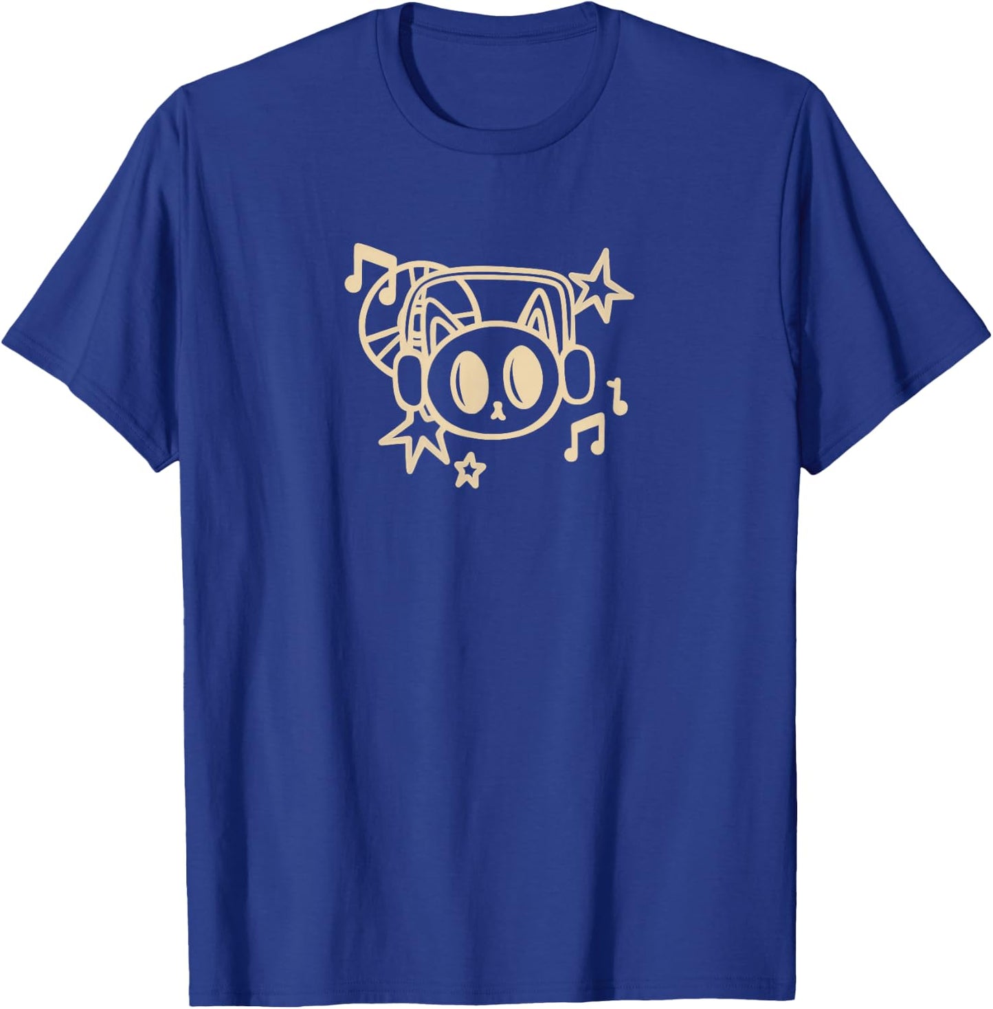 Y2K 90s Cat with Headset Headphone Hears Music T-Shirt - T-Shirt | Royal