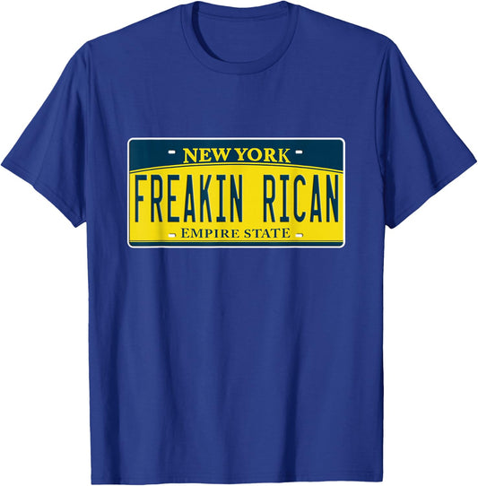 Boricua Freakin Puerto Rican NY New York License Plate T-Shirt - T-Shirt | Royal