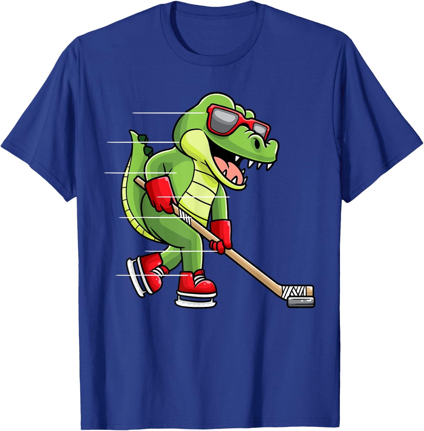 Crocodile Playing Ice Hockey Game Player Alligator T-Shirt - T-Shirt | Royal