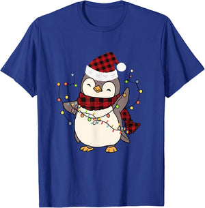Penguin Santa Lights Christmas Pajamas Cute Penguins Xmas T-Shirt - T-Shirt | Royal