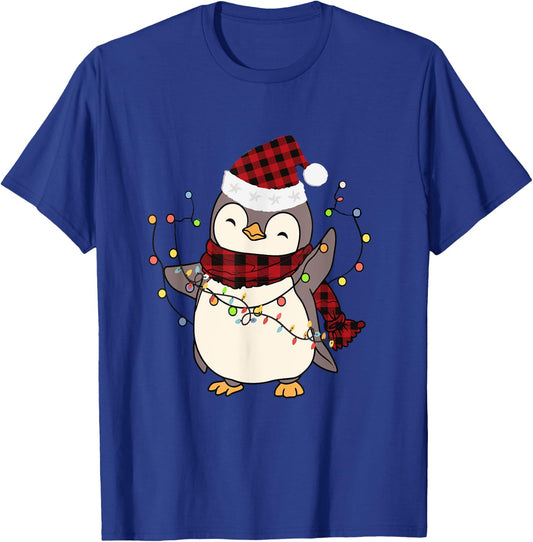 Penguin Santa Lights Christmas Pajamas Cute Penguins Xmas T-Shirt - T-Shirt | Royal