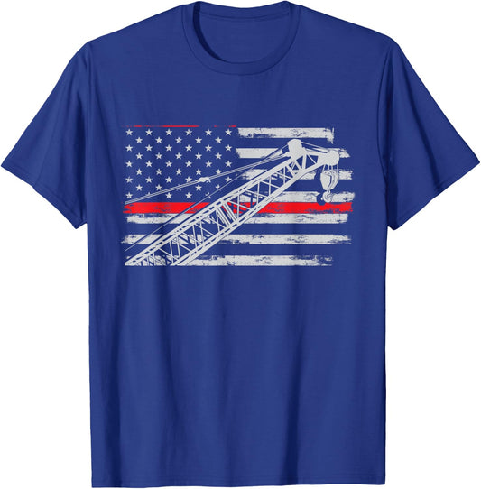 Crane operator Usa Flag Heavy Equipment Crane T-Shirt - T-Shirt | Royal