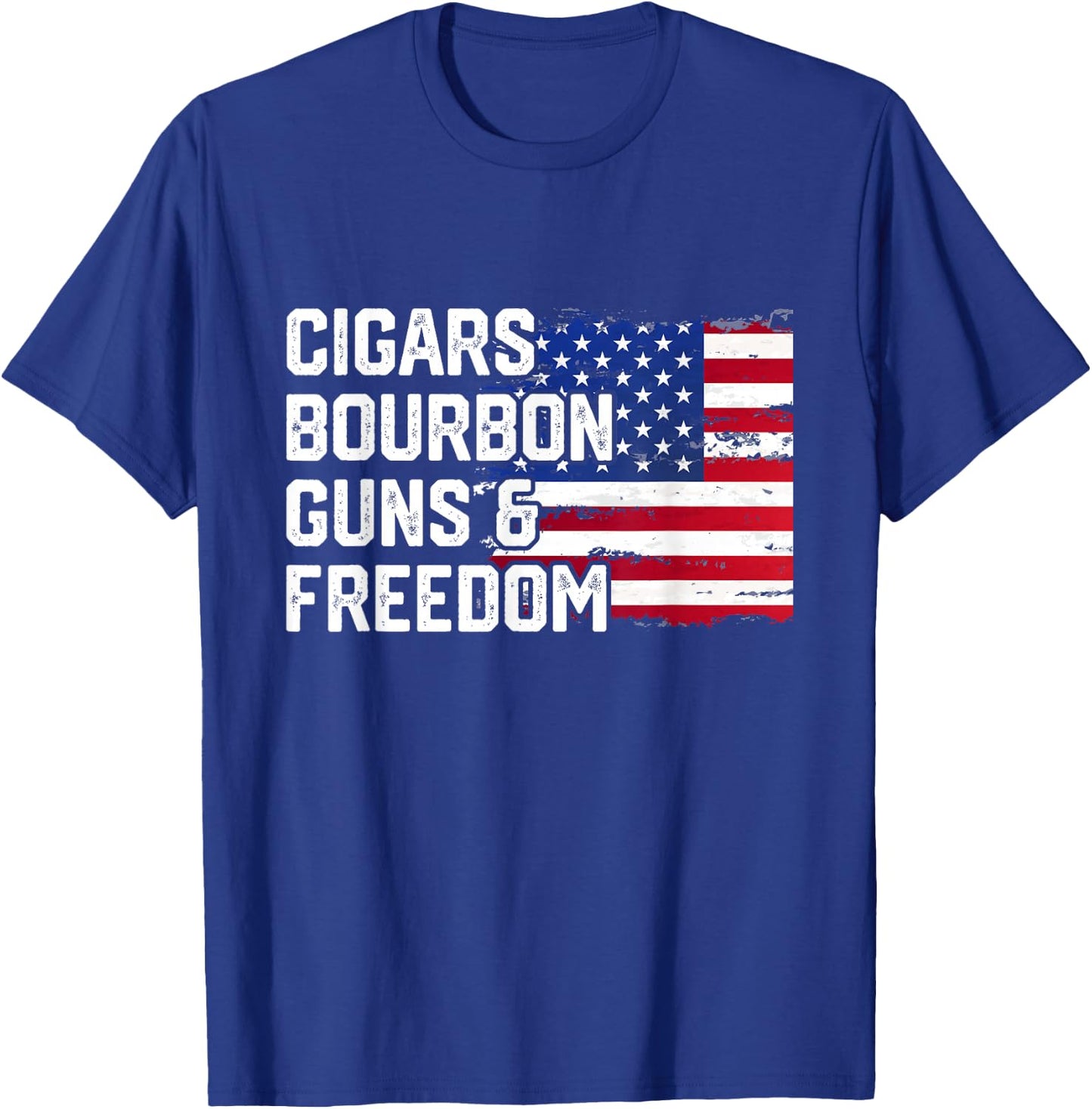 Cigars Bourbon Guns and Freedom Lover American Usa Flag T-Shirt - T-Shirt | Royal