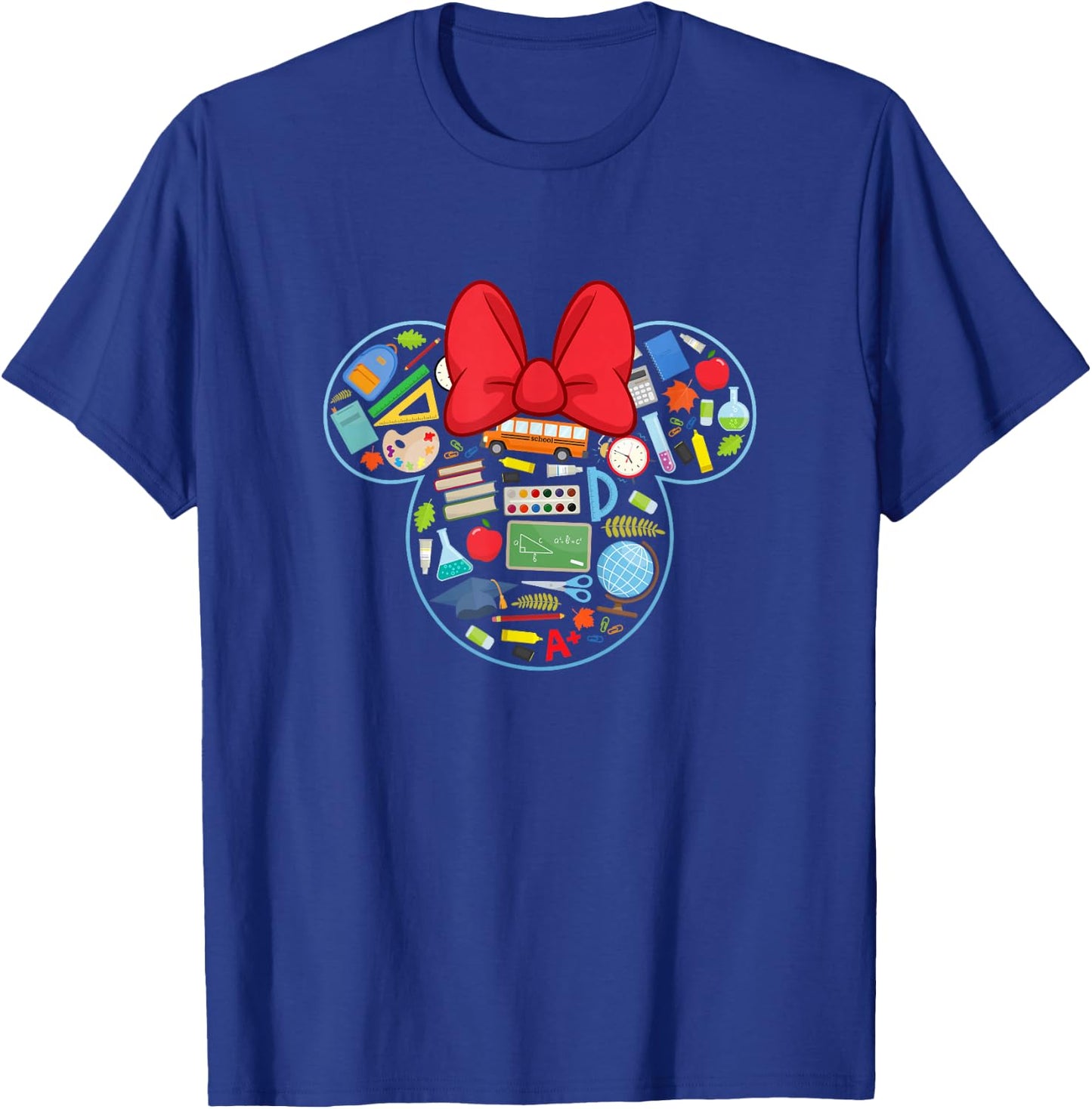 Disney Minnie Mouse Back to School Supplies Face Outline T-Shirt - T-Shirt | Royal