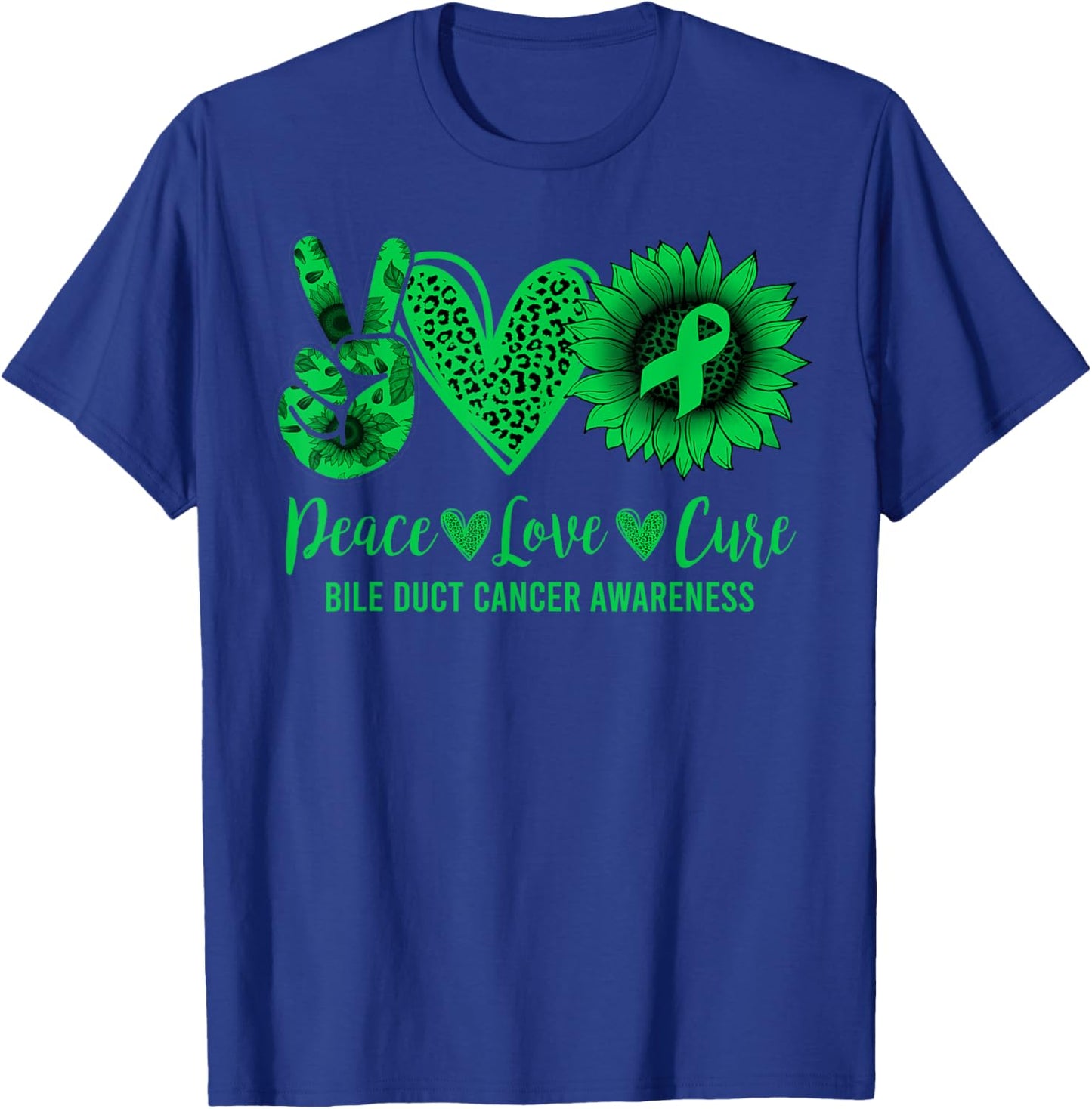 Peace Love Cure Sunflower Bile Duct Cancer Awareness Warrior T-Shirt - T-Shirt | Royal