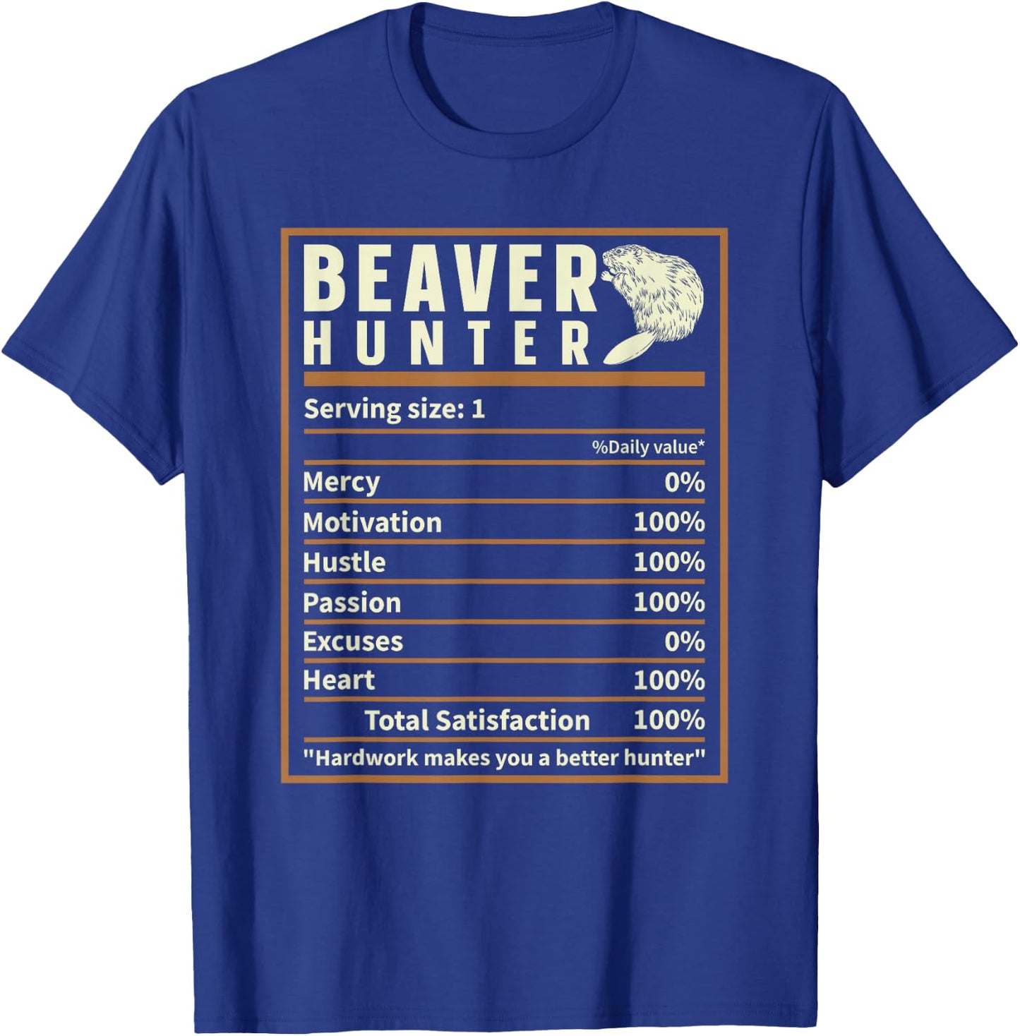 Beaver Hunting Nutrition Facts, Funny Beaver Hunter T-Shirt - T-Shirt | Royal
