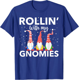 Rollin With My Gnomies Women's Christmas Novelty T-Shirt - T-Shirt | Royal