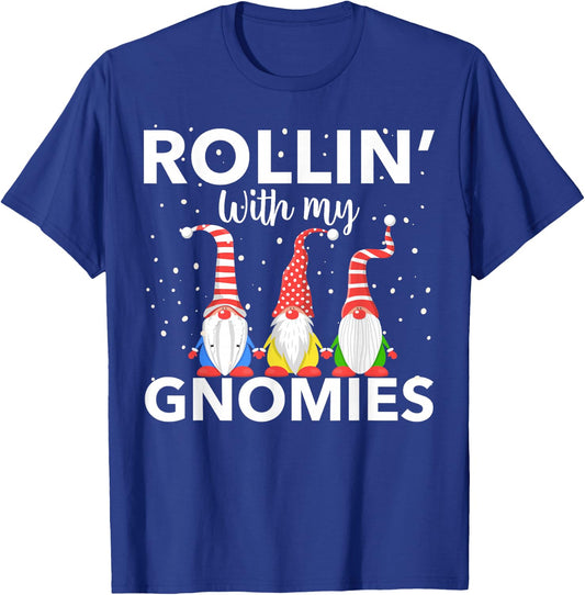 Rollin With My Gnomies Women's Christmas Novelty T-Shirt - T-Shirt | Royal