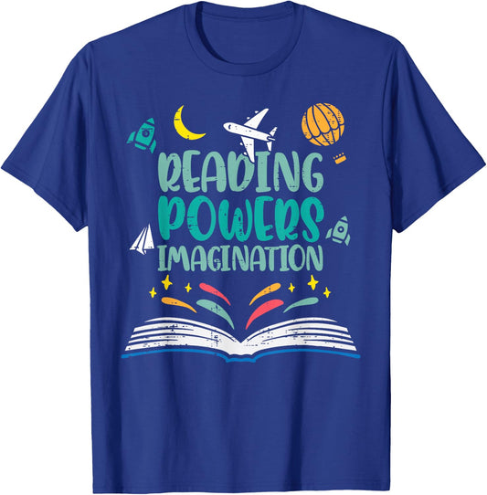 Reading Powers Imagination Cute Teacher Librarian Book Lover T-Shirt - T-Shirt | Royal