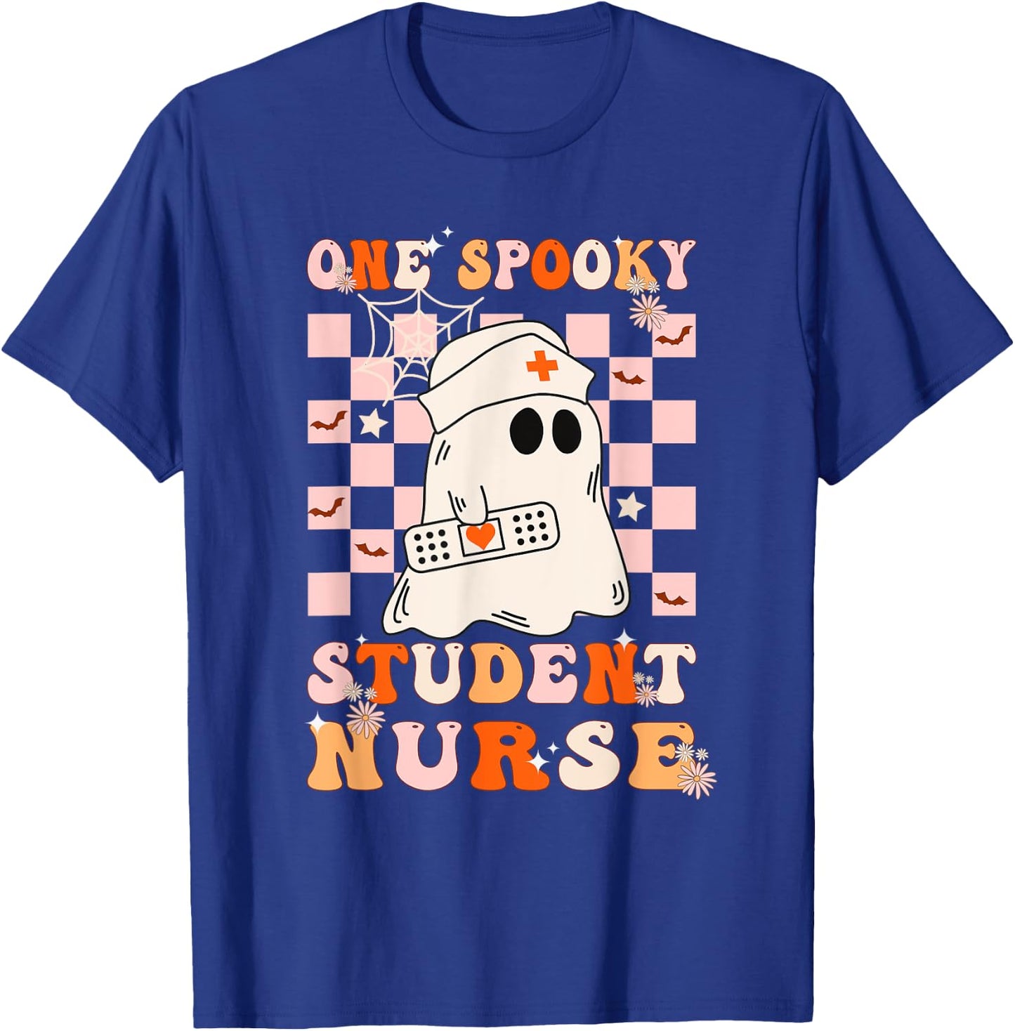 Groovy One Spooky Student Nurse Ghost Halloween Nursing T-Shirt - T-Shirt | Royal