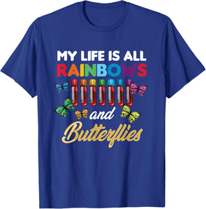 Reaction Glass Butterfly Rainbow Phlebotomist Laboratory T-Shirt - T-Shirt | Royal