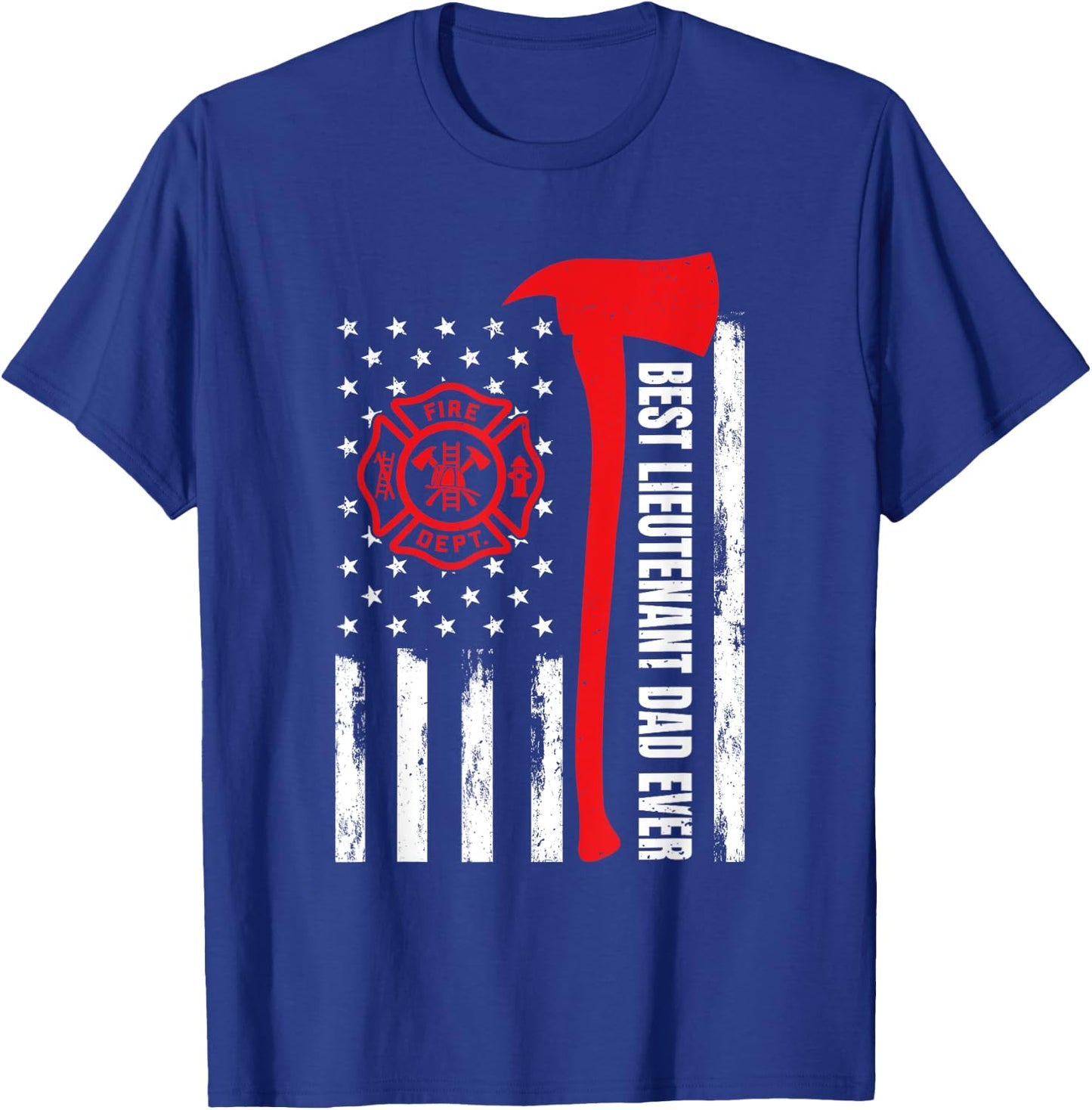 Red Line American Flag Dad Fireman Lieutenant Firefighter T-Shirt - T-Shirt | Royal