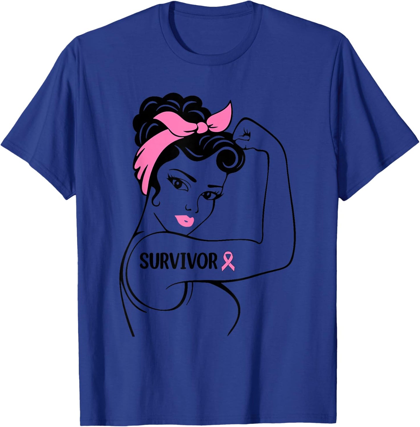 Breast Cancer Survivor Rosie Riveter Pink Awareness Women T-Shirt - T-Shirt | Royal
