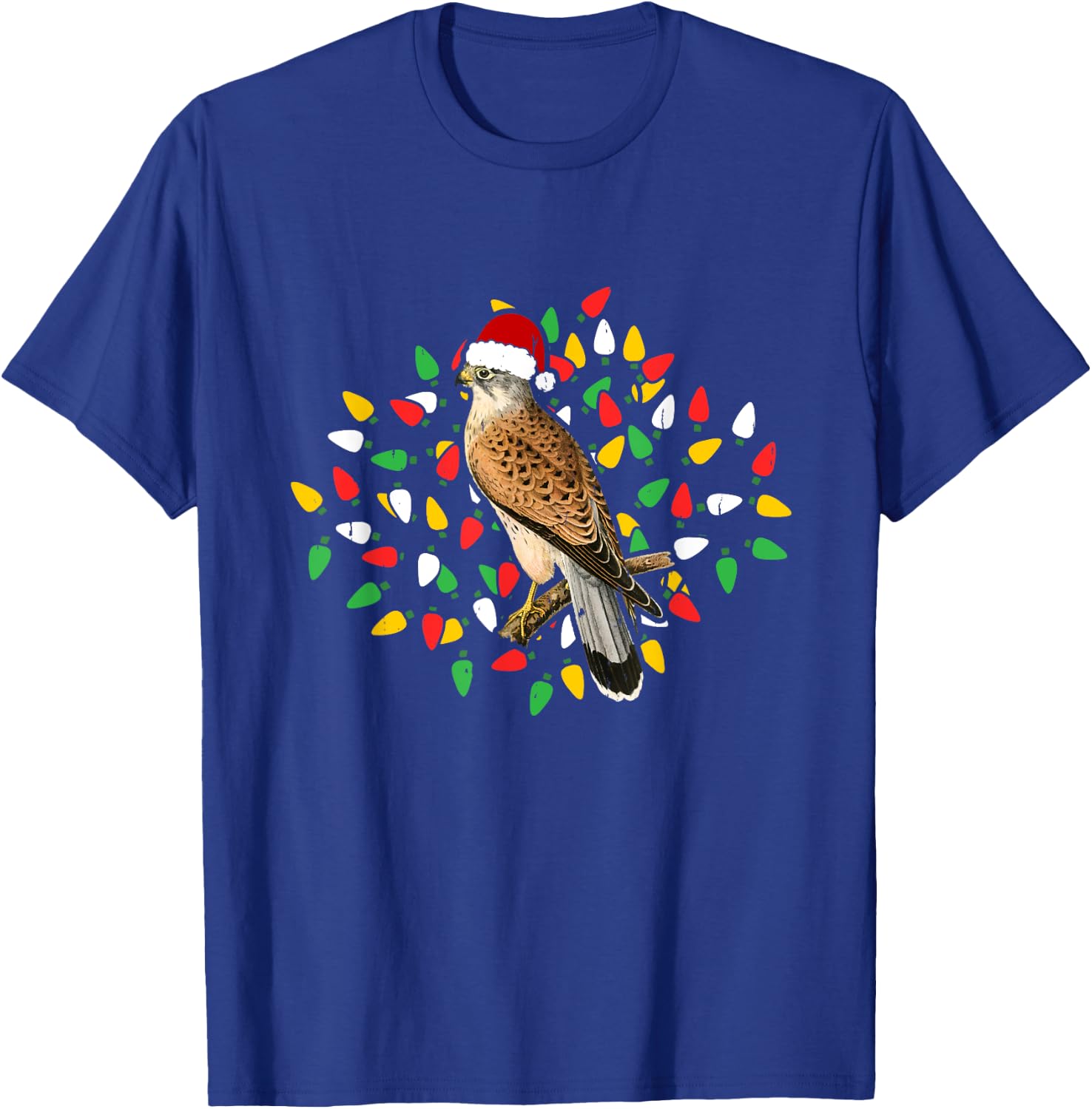 Holiday Xmas Lighting Santa Hat Red Shouldered Hawk Bird T-Shirt - T-Shirt | Royal