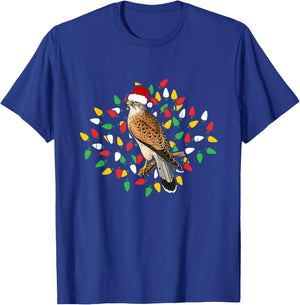 Holiday Xmas Lighting Santa Hat Red Shouldered Hawk Bird T-Shirt - T-Shirt | Royal