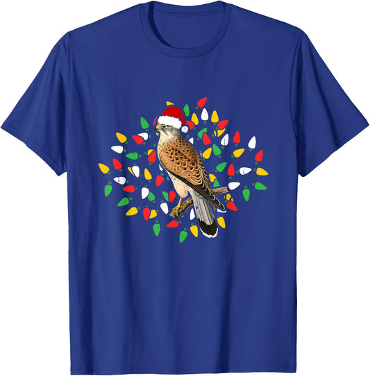 Holiday Xmas Lighting Santa Hat Red Shouldered Hawk Bird T-Shirt - T-Shirt | Royal