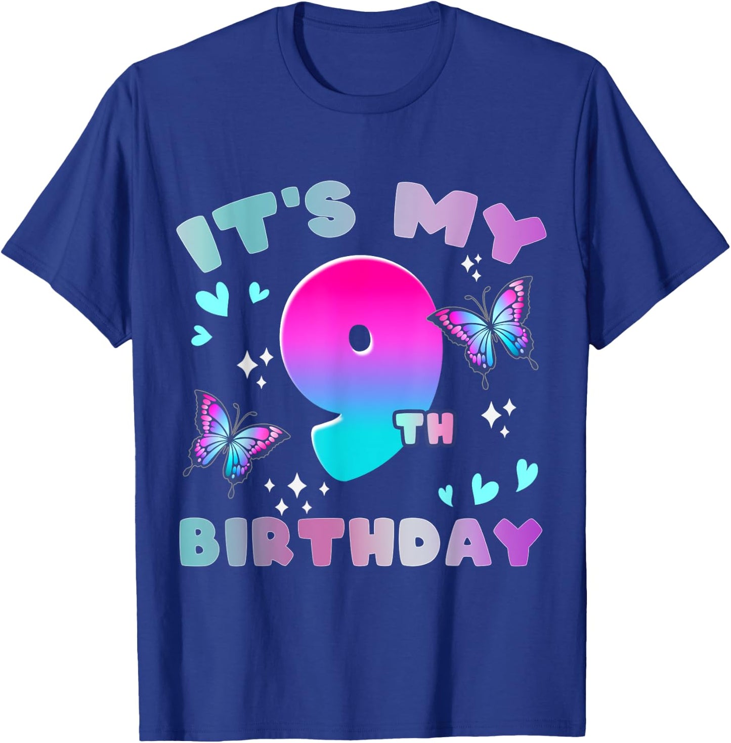 It's My 9th Birthday Butterfly 9 Years Old Butterflies Kid T-Shirt - T-Shirt | Royal