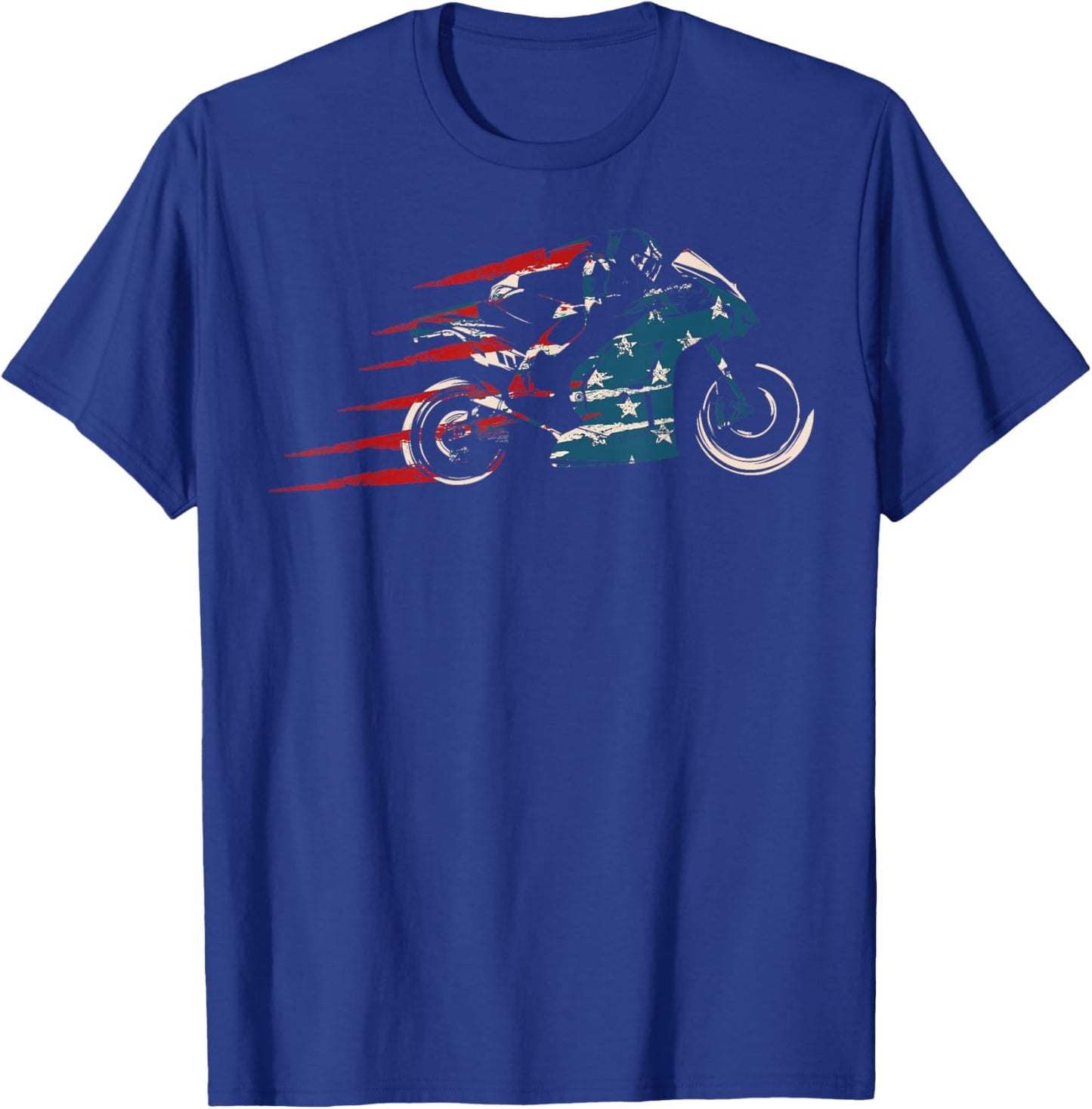 American Flag Super Bike Moto GP 4th of July Dirt Bikers T-Shirt - T-Shirt | Royal