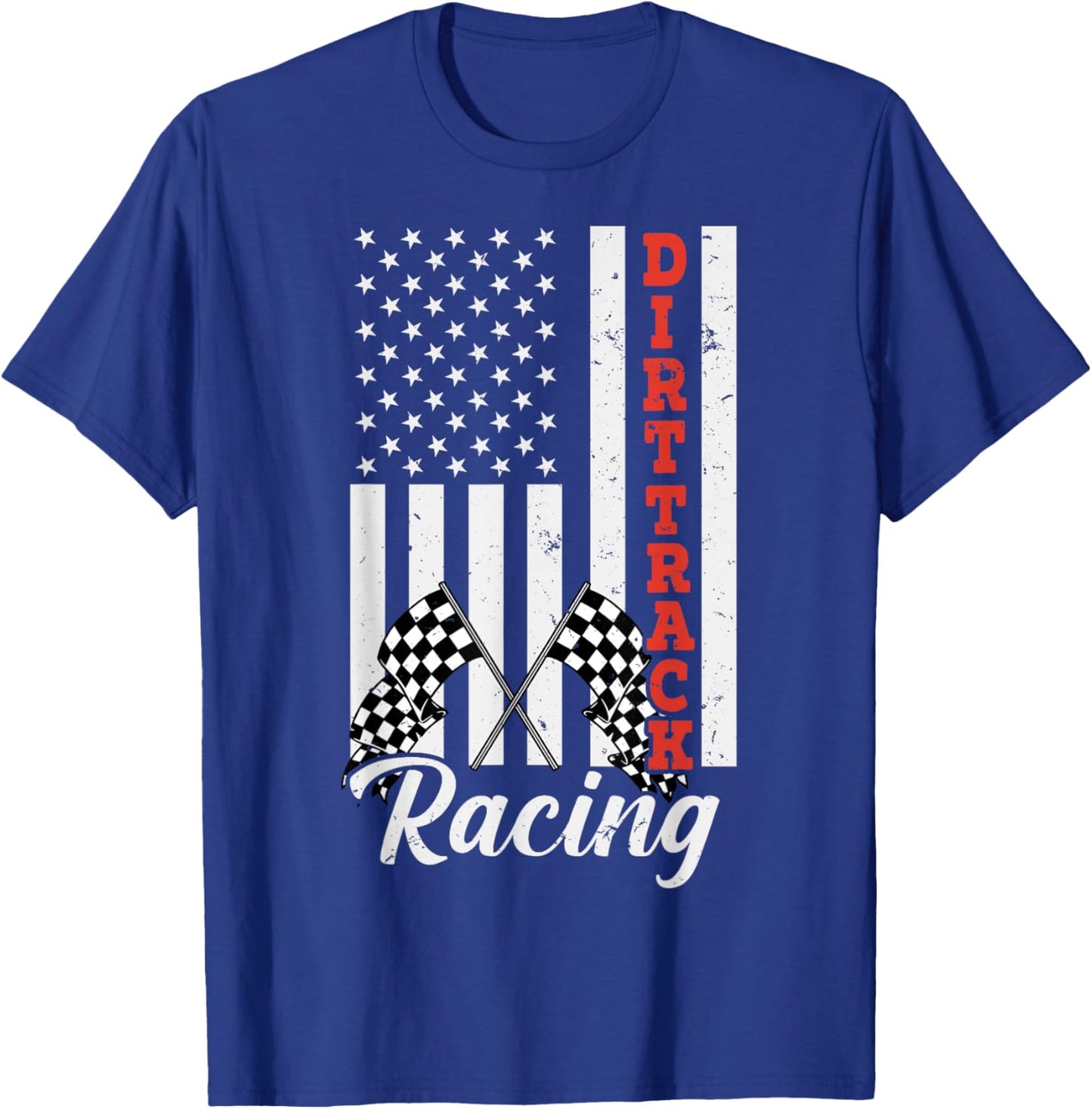 American Flag Dirt Track Racing Car Bike Driver Racer Women Kids Men T-Shirt - T-Shirt | Royal