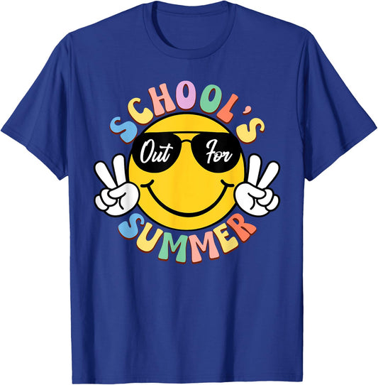 Last Day Of School Smile Teacher Kids Schools Out For Summer T-Shirt - T-Shirt | Royal