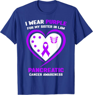 I Wear Purple For My Sister in Law Pancreatic Cancer T-Shirt - T-Shirt | Royal