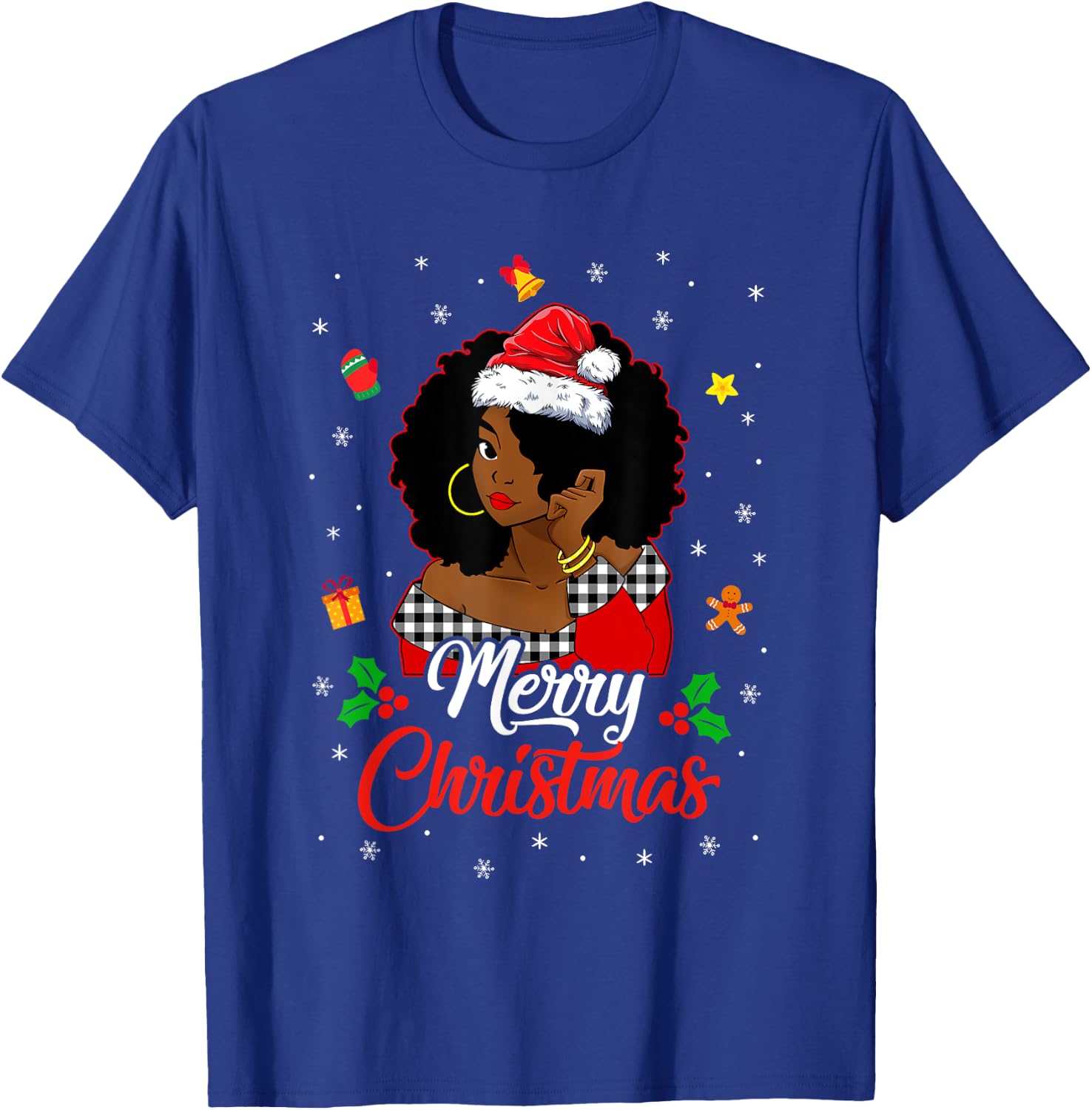 Black African Girl American Melanin Christmas Santa Hat Xmas T-Shirt - T-Shirt | Royal