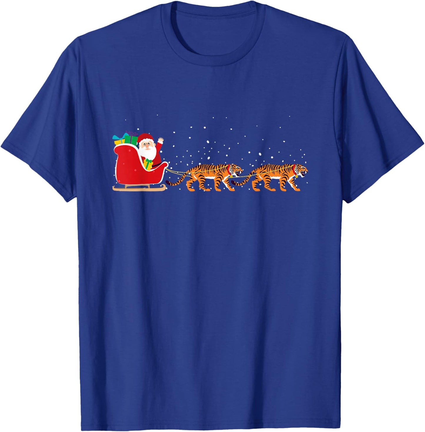 Tiger Santa Christmas Sleigh - Funny Tiger Xmas T-Shirt - T-Shirt | Royal