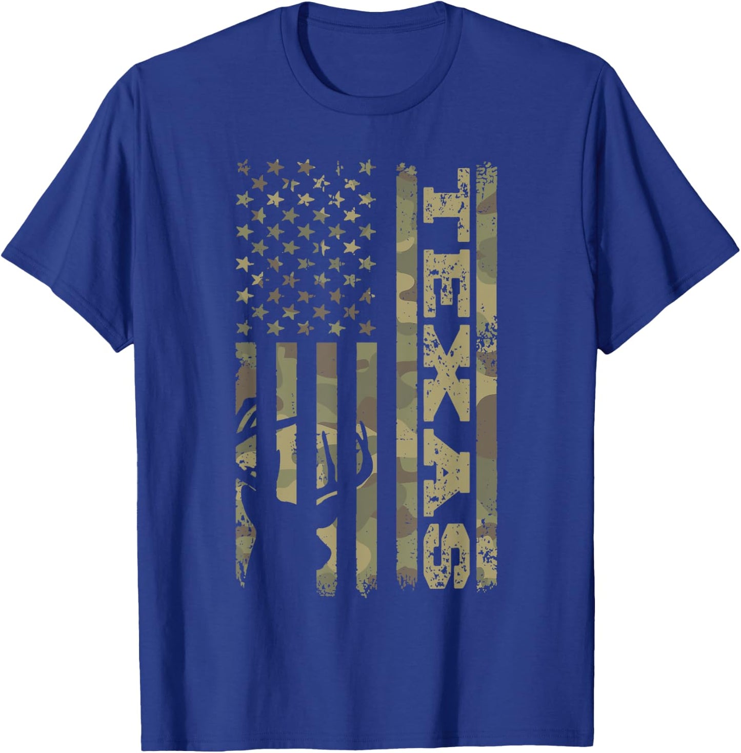 Texas Deer Hunter Vintage Deer Hunting Camo USA Flag T-Shirt - T-Shirt | Royal