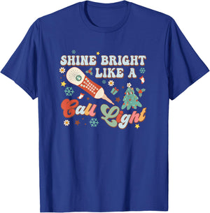 Christmas Xmas Nurse Nursing Shines Bright Like A Call Light T-Shirt - T-Shirt | Royal