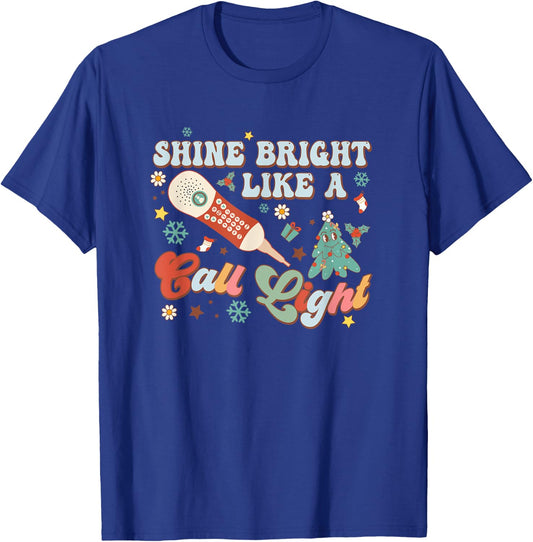 Christmas Xmas Nurse Nursing Shines Bright Like A Call Light T-Shirt - T-Shirt | Royal