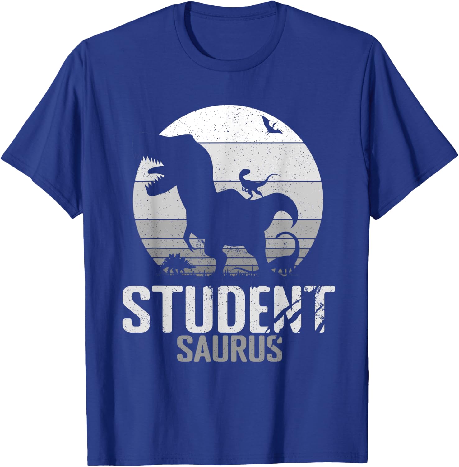 Studentsaurus Dinosaur Student Saurus T Rex Mono Vintage Ret T-Shirt - T-Shirt | Royal