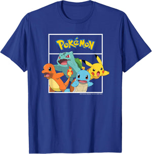 Pokémon - Pikachu Charmander Bulbasaur Squirtle Kanto Group T-Shirt - T-Shirt | Royal